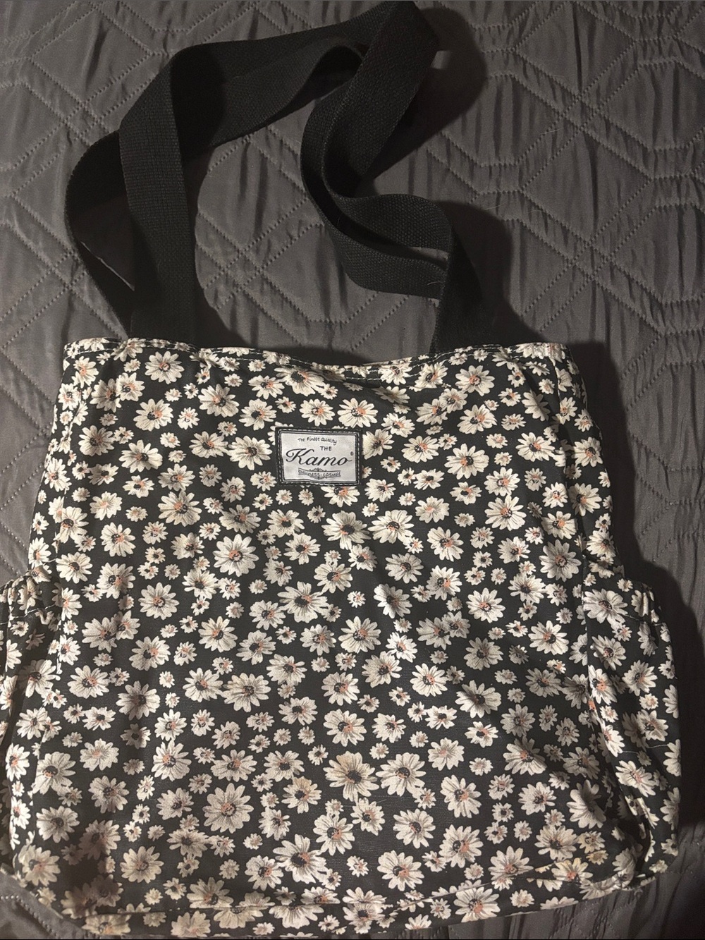 KAMO Black Daisy-Print Canvas Tote Bag